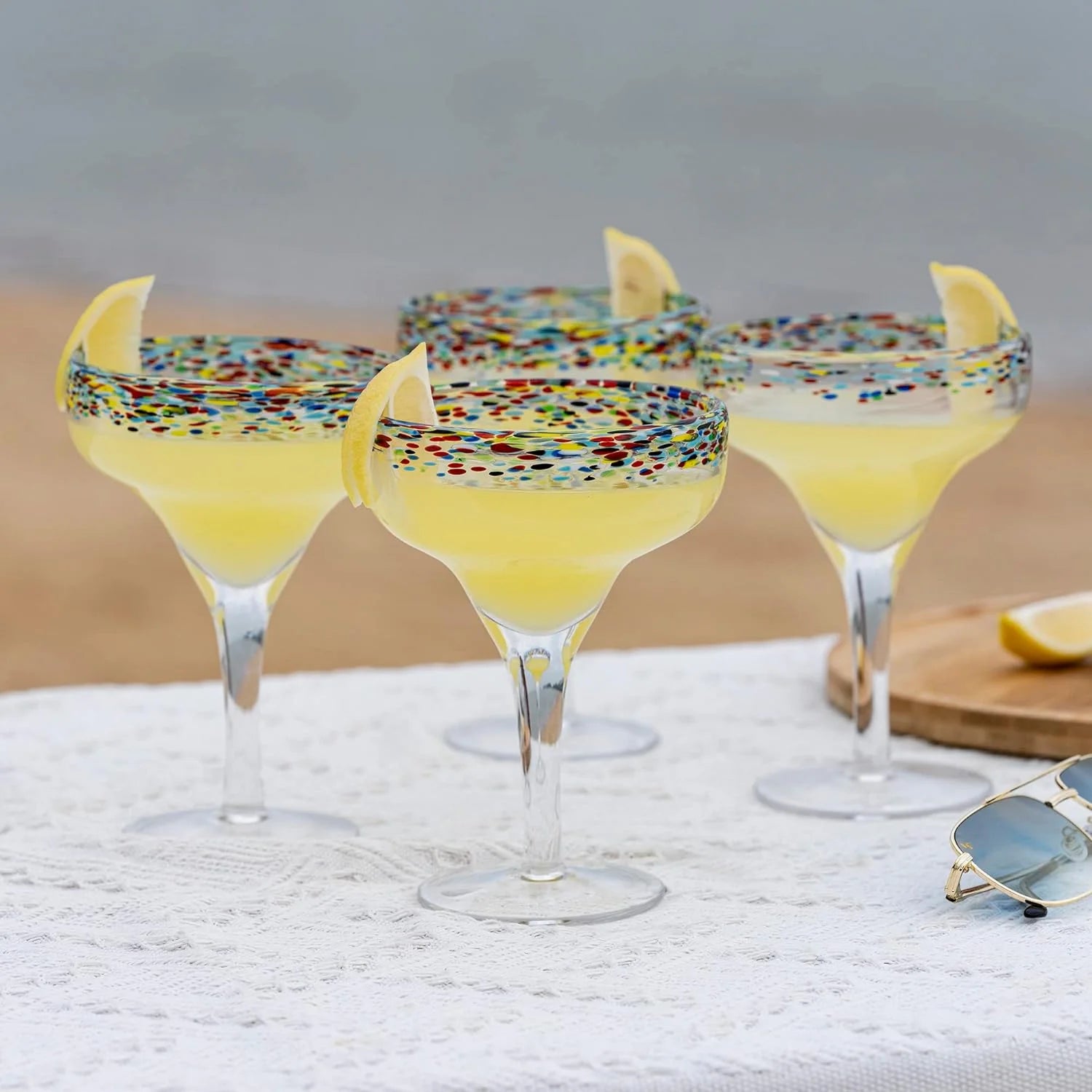 Mexican Margarita Glasses Set of 4, 16oz, Confetti Rim, Dishwasher Safe X1253