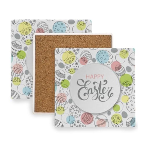 Easter Egg Square Coasters for Drinks, Absorbent Heat-Resistant Ceramic with Cork Base, 4 Pack U290045