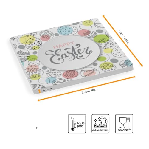 Easter Egg Square Coasters for Drinks, Absorbent Heat-Resistant Ceramic with Cork Base, 4 Pack U290045