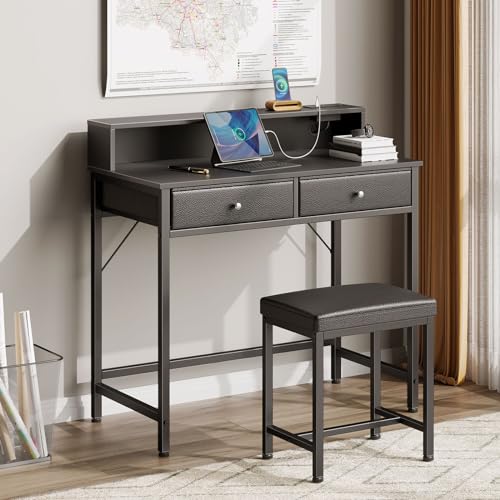 Vanity Desk without Mirror with Drawers and Charging Station K293