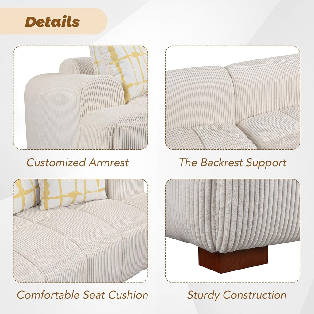 Modular Corduroy Sectional Sofa with Pillows L849