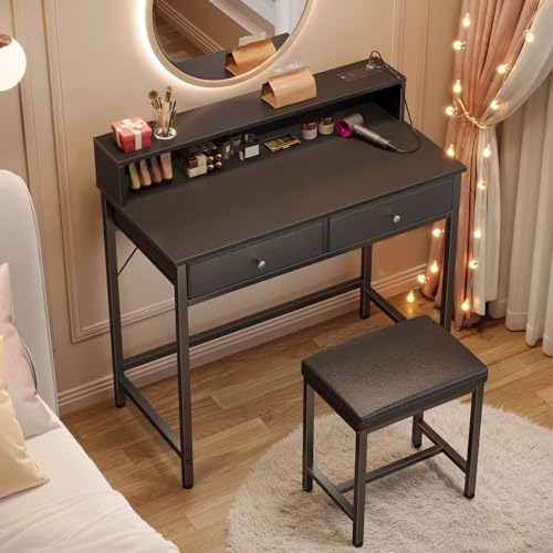 Vanity Desk without Mirror with Drawers and Charging Station K293