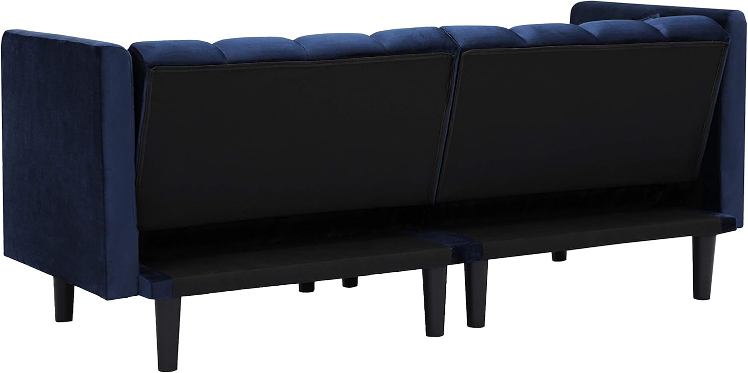 Tufted Split Back Futon Bed, Velvet Convertible Loveseat Sleeper, Navy Blue R338079