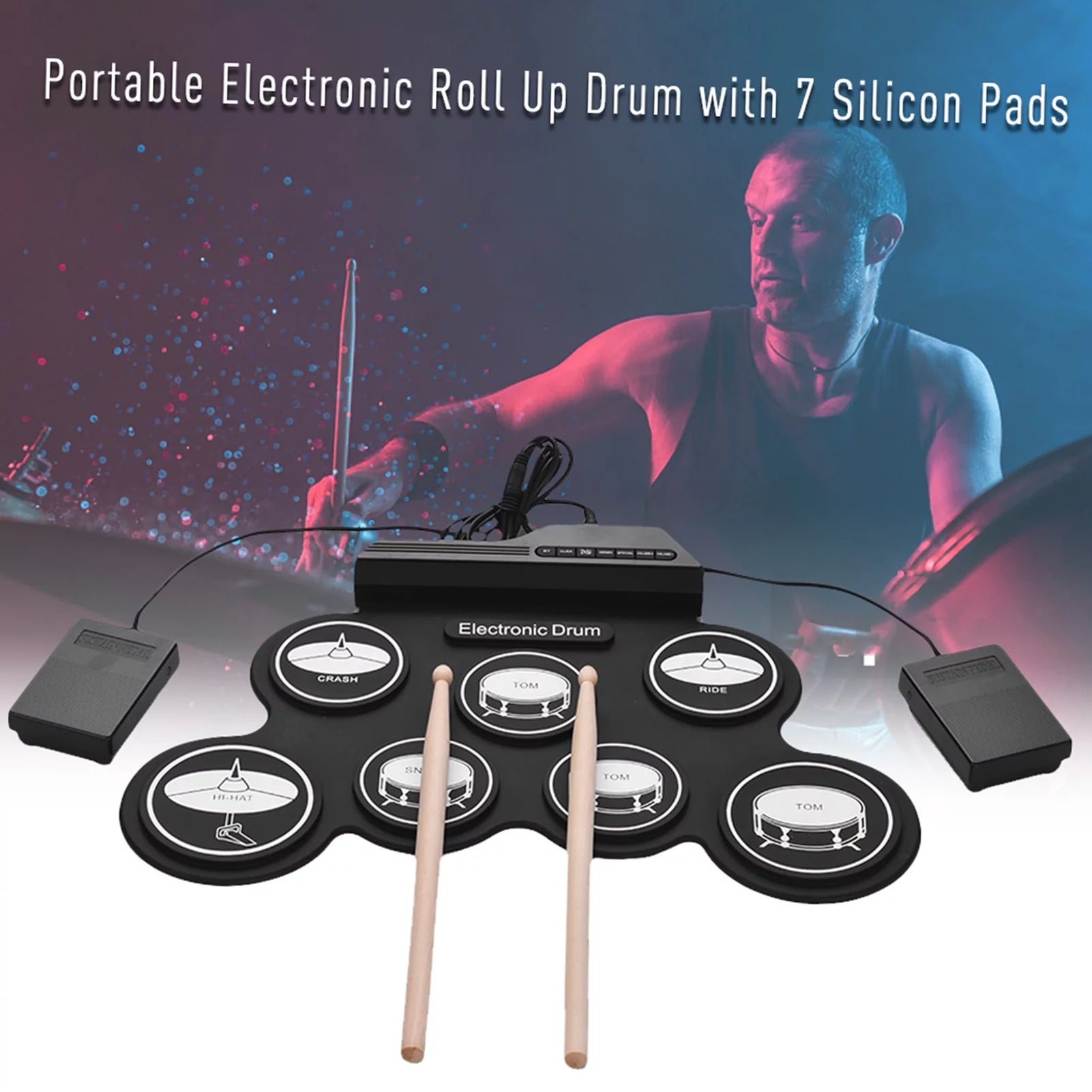 USB Roll-Up Electronic Drum Kit with 7 Pads and Sticks S614