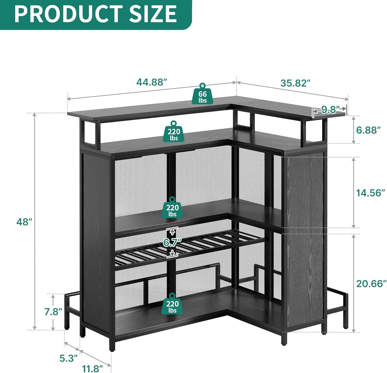 L Shaped Mini Home Bar Unit with Music Sensing LED Light and Wine Rack Y696994