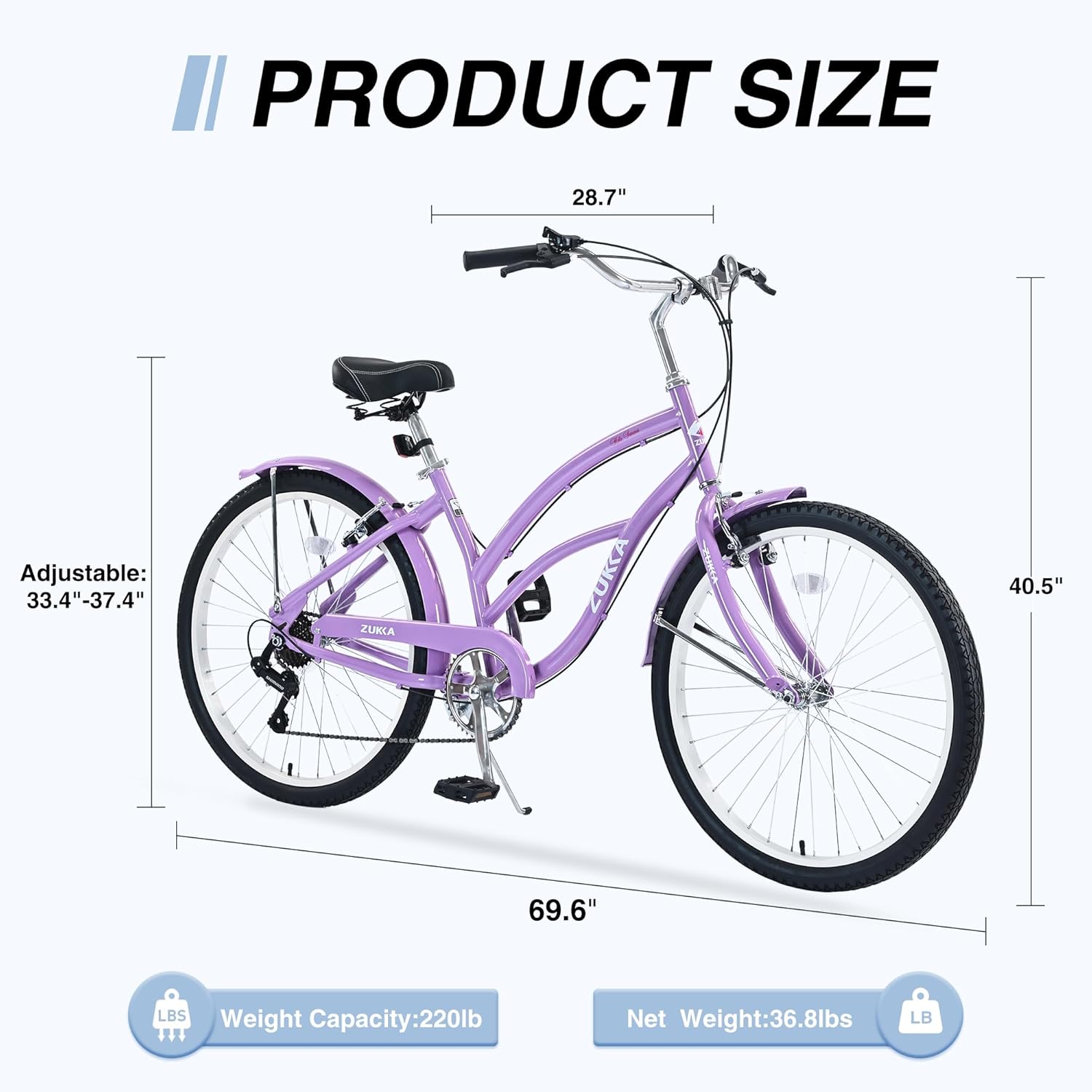 Beach Cruiser Bike 26 Inch 7 Speeds Steel Frame for Women Q55767