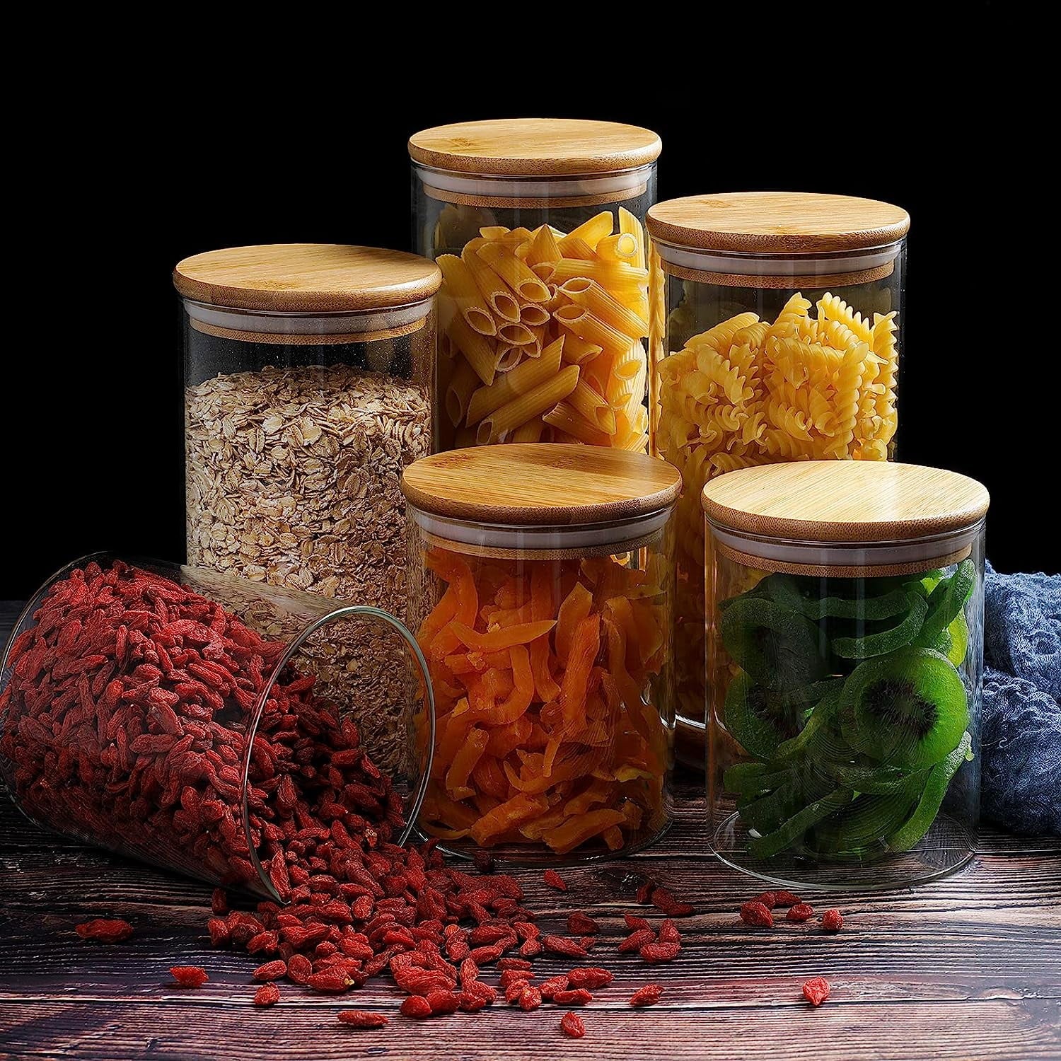 Set of 6 Airtight Glass Storage Jars with Bamboo Lids S4257