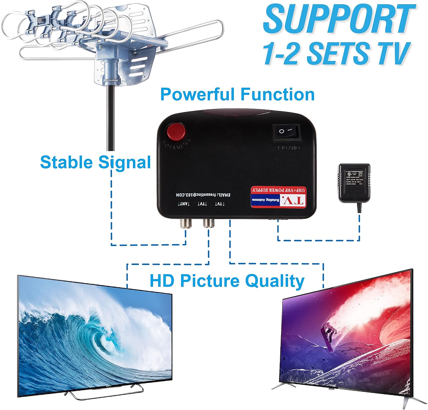 Outdoor Digital TV Antenna with 60FT Coaxial Cable, 150 Mile Range F348978