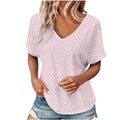 Summer Tops for Women 2024 Breathable Eyelets Blouses Dressy Casual V Neck Shirts Short Sleeve Soft Textured Tunic Tops