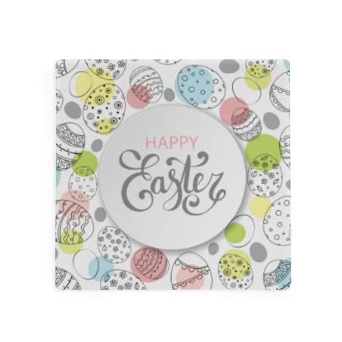 Easter Eggs Square Coasters for Drinks 4 Packs, Absorbent Heat-Resistant Ceramic Stone Coaster Desktop Protector with Cork Base for Kitchen Bar Home Decor, 3.9 Inch