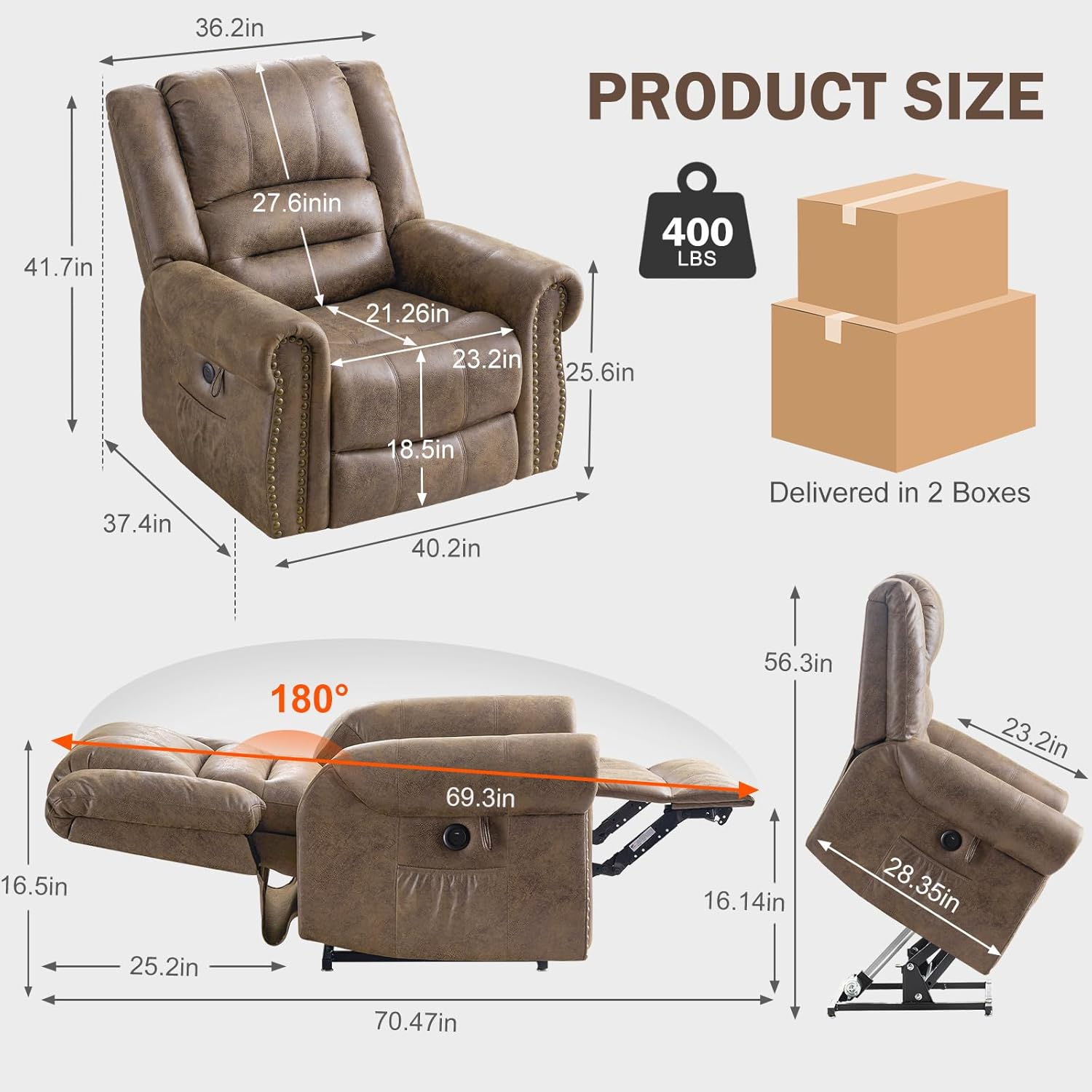 Power Lift Recliner Chair with Massage and Heat for Elderly, Light Brown Q225