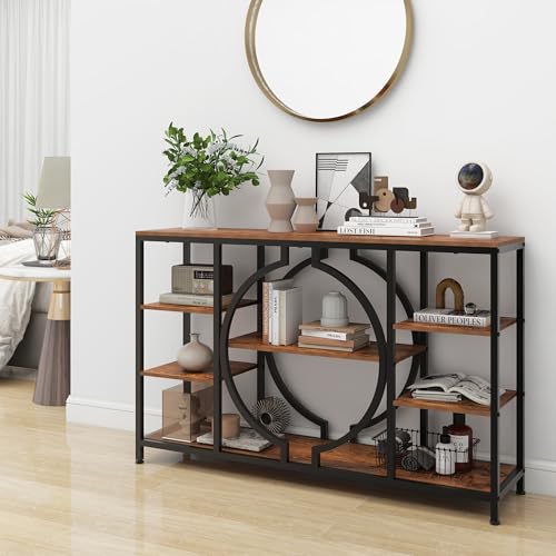 Industrial Console Table for Entryway Rustic Sofa Table with 4 Tier Wooden Shelves Q444063