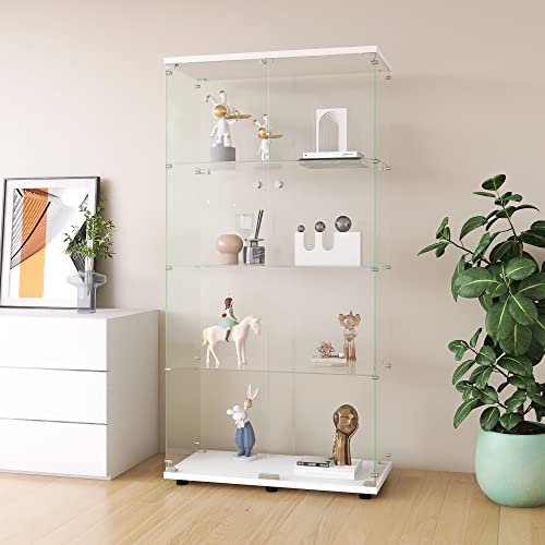 Glass Display Cabinet with Door, Floor Standing Curio Bookshelf, 4 Shelf Double Door W676298