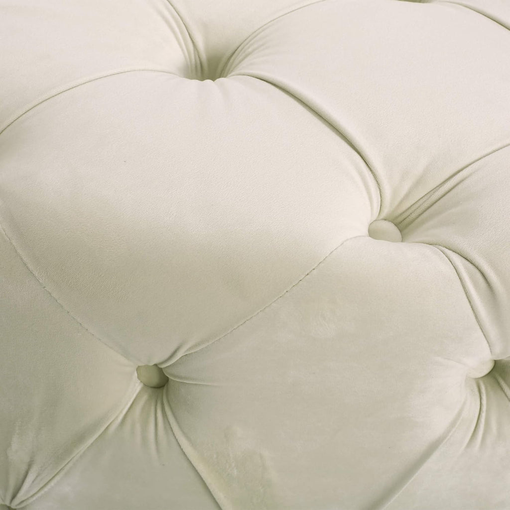 Round Tufted Velvet Ottoman, Beige Z192983