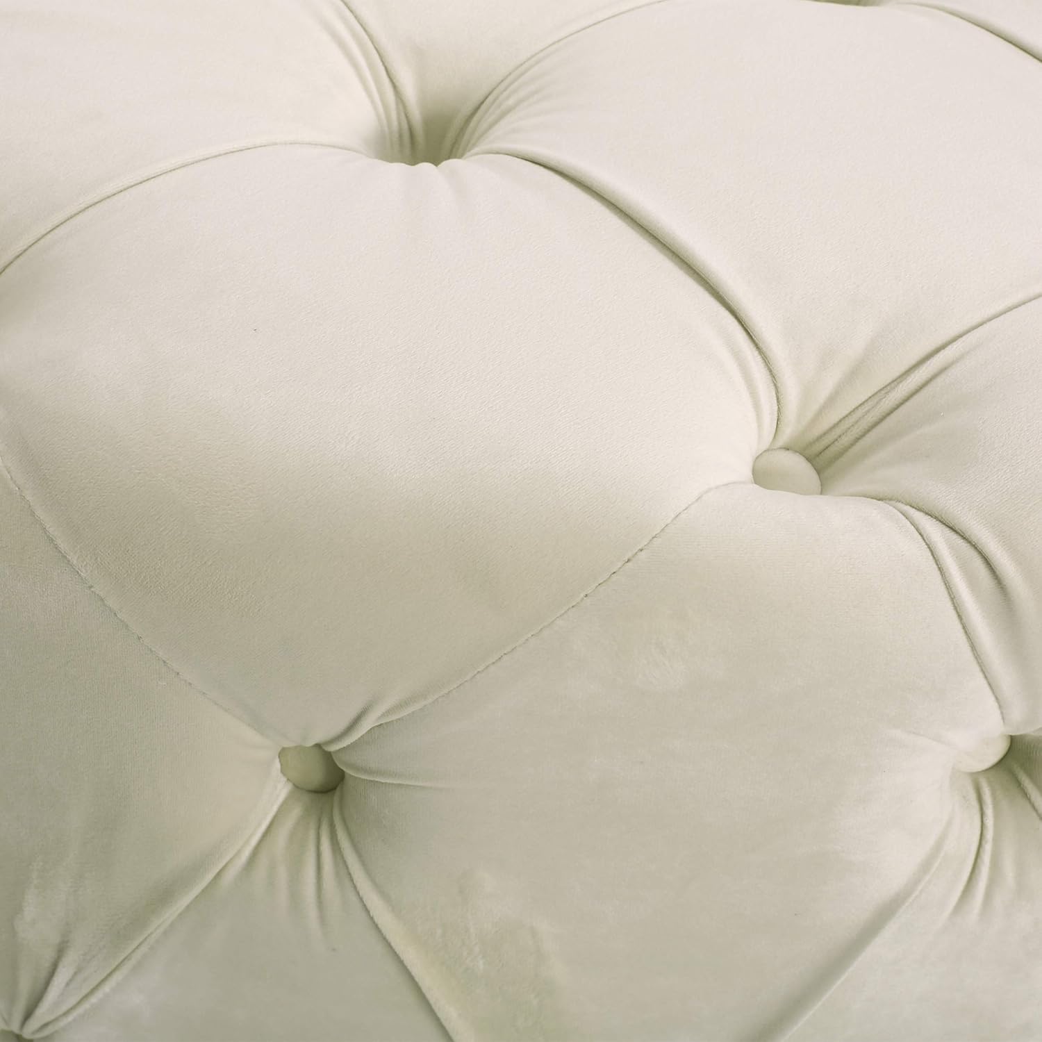 Round Tufted Velvet Ottoman, Beige Z192983