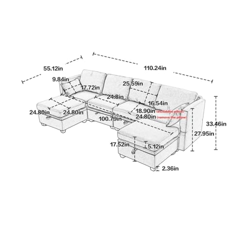 U-Shaped Sectional Sofa with Ottomans for Living Room T502644