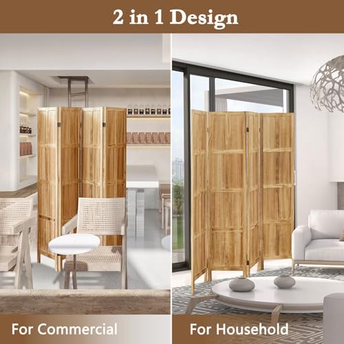 4 Panel Room Divider, 5.6Ft Wood Folding Privacy Screen, Freestanding Partition for Home Office Q71726