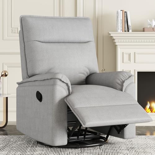 Swivel Recliner Chair, Manual 360 Degree Rocker, Upholstered Single Sofa, Beige D238