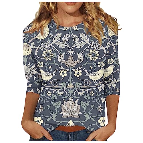 Womens 3/4 Length Sleeve Tops Casual Button Down Fall Shirts Loose Fit Three Quarter Length Sleeve Blouse 2024 Fall