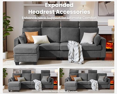 Modular Sectional Couch, Corduroy L Shaped Sleeper Sofa with Storage Ottoman W472