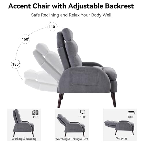Velvet Lounge Chair with Ottoman and Adjustable Backrest, Beige V54243