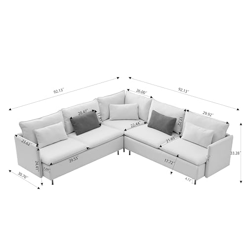 L Shaped Sectional Couch with 5 Waist Pillows for Living Room O6158