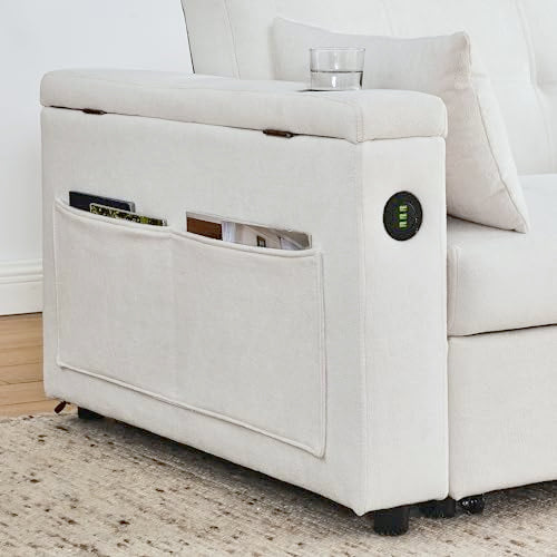 Convertible Sofa Bed 54" with USB Port, Pillow and Side Pockets X8896