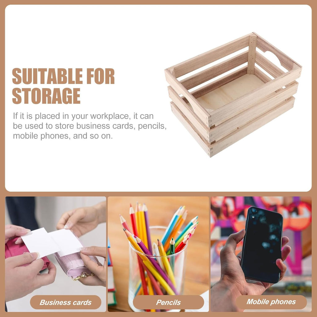 Wooden Storage Box Bamboo Planter Unfinished Crates Desktop Container W33550