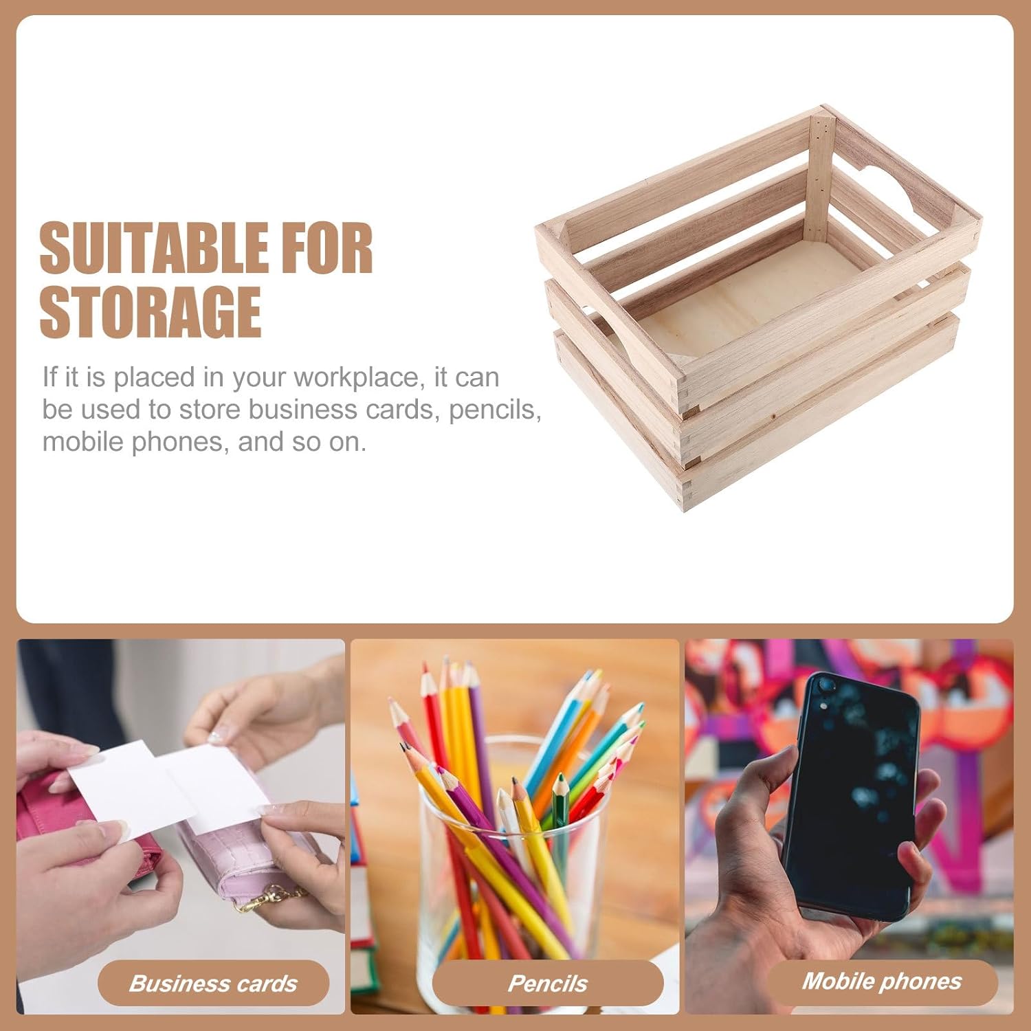 Wooden Storage Box Bamboo Planter Unfinished Crates Desktop Container W33550