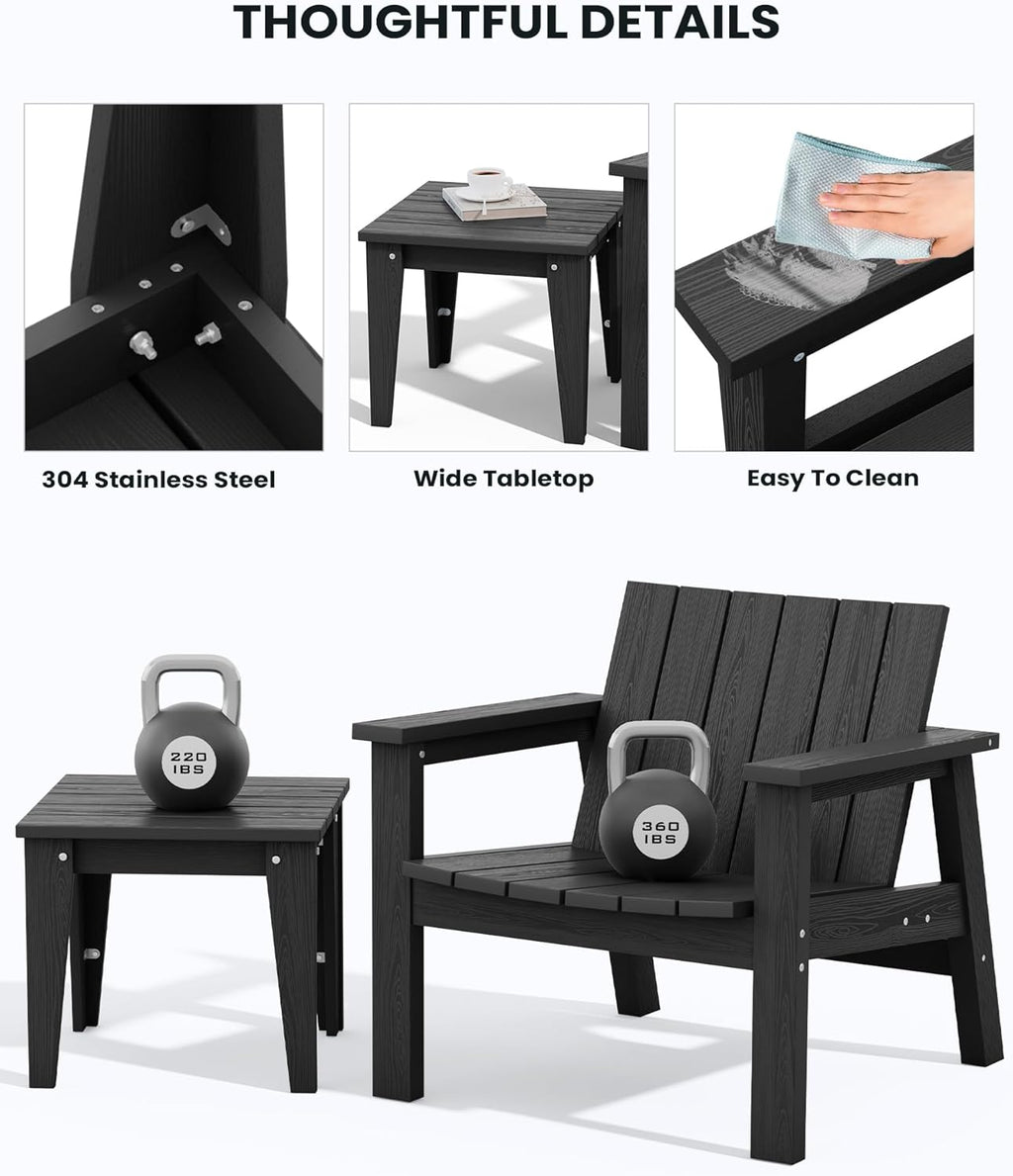 3 Piece Patio Bistro Set with Side Table, 2 Adirondack Chairs and 1 Table O534039