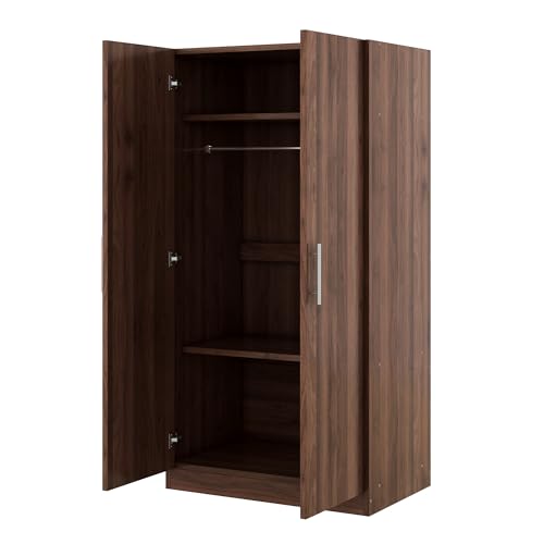 4 Door Wooden Wardrobe Closet with 2 Drawers and Hanging Rod Shelf V371