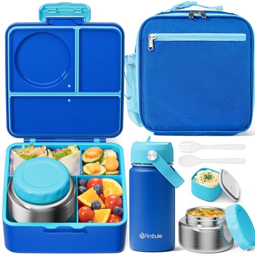 Bento Box for Kids Adults - Leakproof 3 Compartments Lunch Set with Thermos, Water Bottle, Lunch Bag & Cutlery C614861