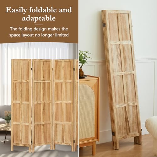 4 Panel Room Divider, 5.6Ft Wood Folding Privacy Screen, Freestanding Partition for Home Office Q71726
