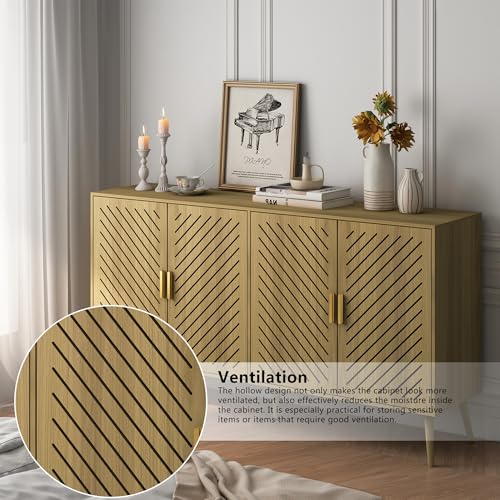 Wood Sideboard Buffet Cabinet with Storage, 4 Doors, Adjustable Shelves R7574