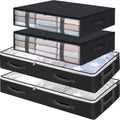 Under Bed Storage Containers, 4-Pack Large Underbed Storage Bags Organizer, Thick Fabric Storage Bins with Clear Window and Handles for Blanket, Comforter, Bedding, Clothes, Black