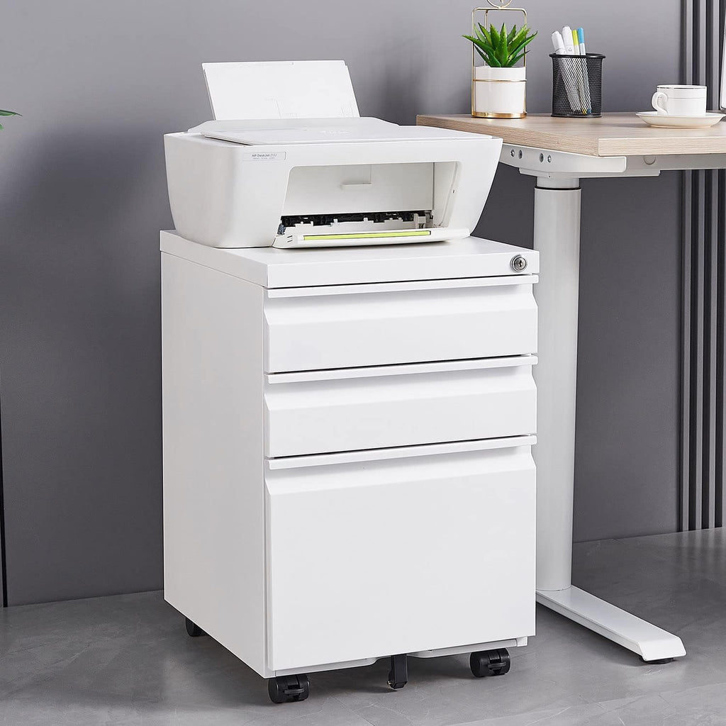 Locking 3-Drawer Filing Cabinet for Home Office, A4/Letter/Legal, Matte White P640874
