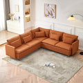 L Shaped Sectional Couch Sofa, 5 Seat Sofas with 5 Waist Pillow, Mid Century Modern Sectional Couches for Living Room, Small Apartments and Office (Beige)