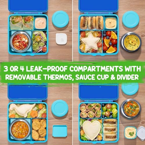Bento Box for Kids Adults - Leakproof 3 Compartments Lunch Set with Thermos, Water Bottle, Lunch Bag & Cutlery C614861