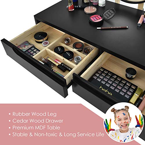 Vanity Set with Touch Screen Mirror, Cushioned Stool, 2 Sliding Drawers Z1837