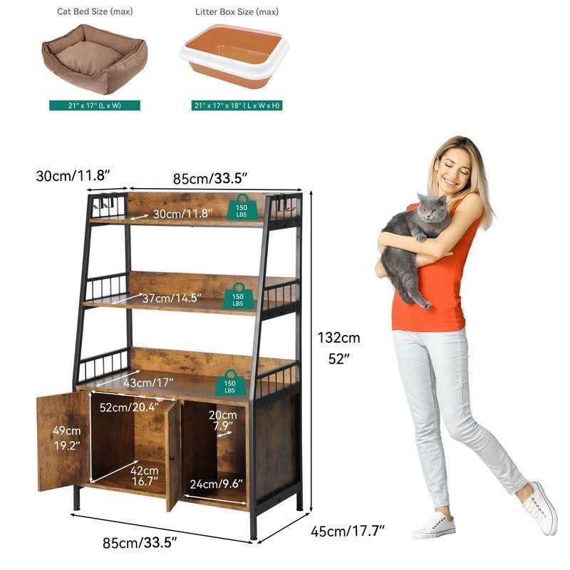 Cat Litter Box Enclosure with Storage Shelves Indoor Wooden Hidden Cabinet I7475