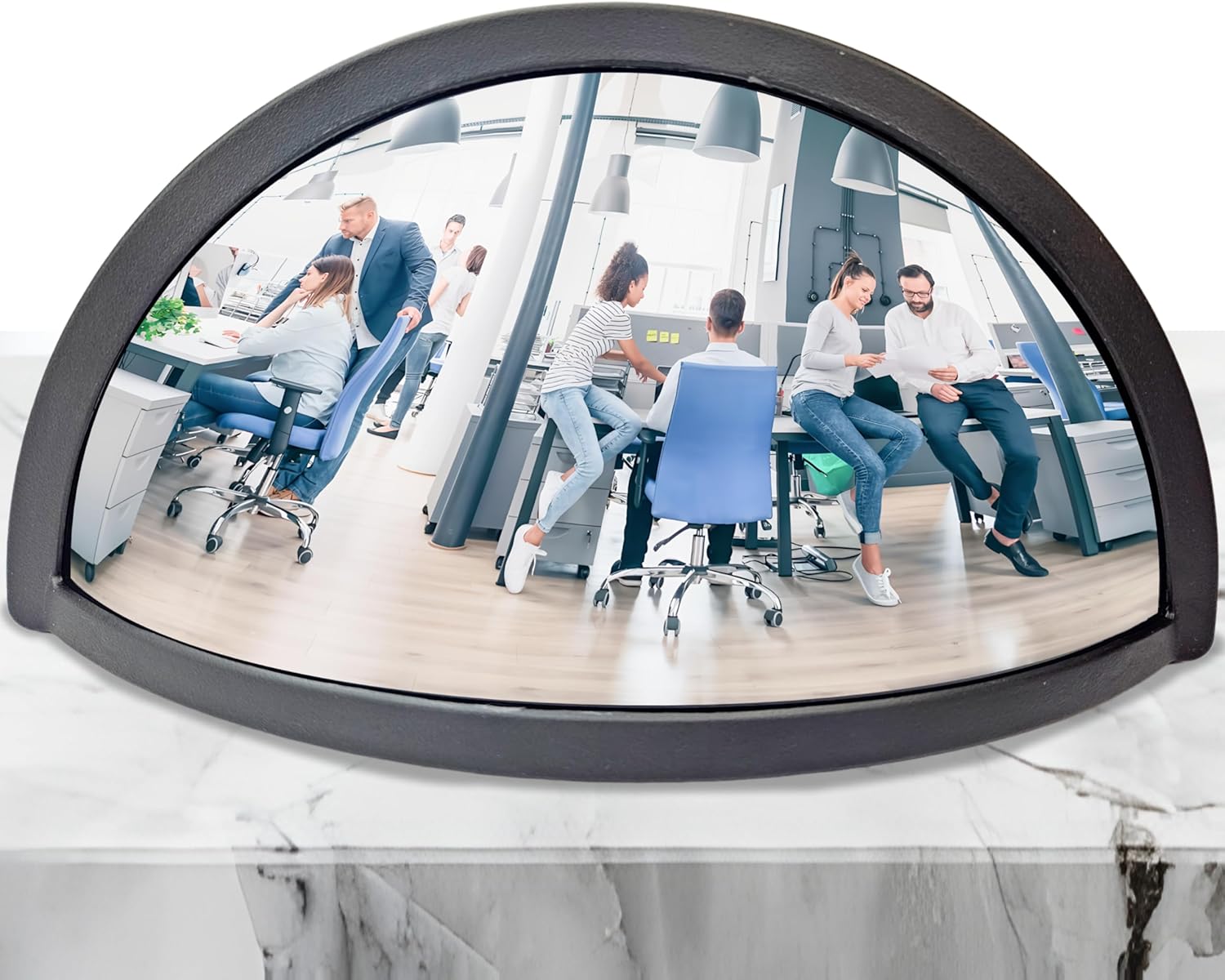 Skywin Half Concave Mirror Cubicle Decorations - Multipurpose Cubicle Mirror, Desk Mirror to See Behind You - Aesthetic Office Cubicle Accessories, Office Cubicle Decor Organizer (Black)