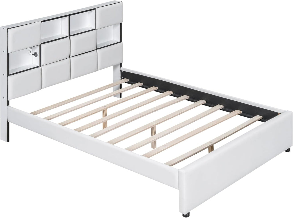 Upholstered Platform Bed with Storage Headboard and USB Port S85958
