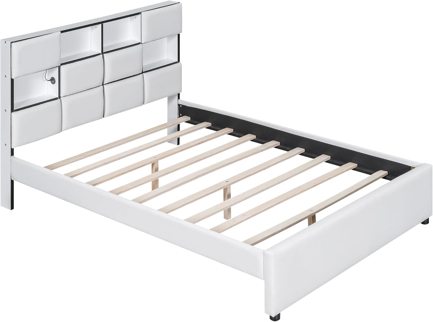 Upholstered Platform Bed with Storage Headboard and USB Port S85958