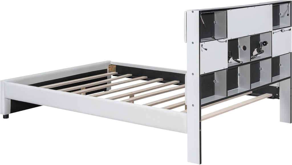 Upholstered Platform Bed with Storage Headboard and USB Port S85958