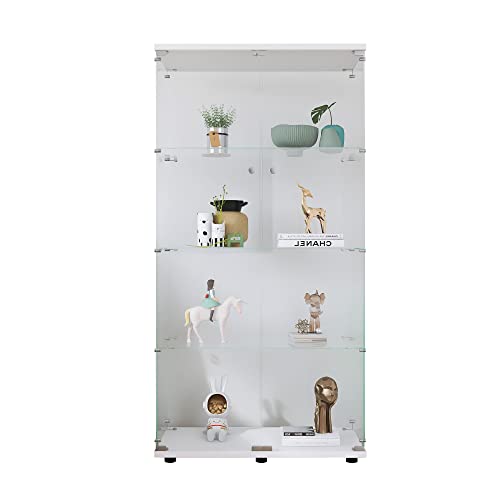 Glass Display Cabinet with Door, Floor Standing Curio Bookshelf, 4 Shelf Double Door W676298
