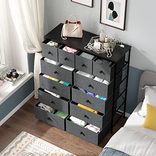 12 Drawer Fabric Storage Tower with Metal Frame, Light Grey E427218