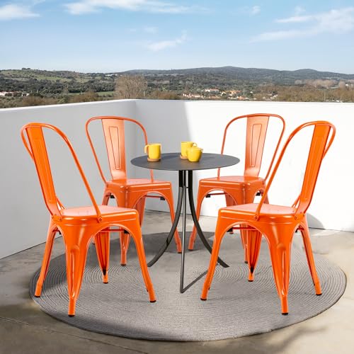 Metal Chairs Set of 4 for Patio Dining Indoor Outdoor Stackable Side Chairs I590