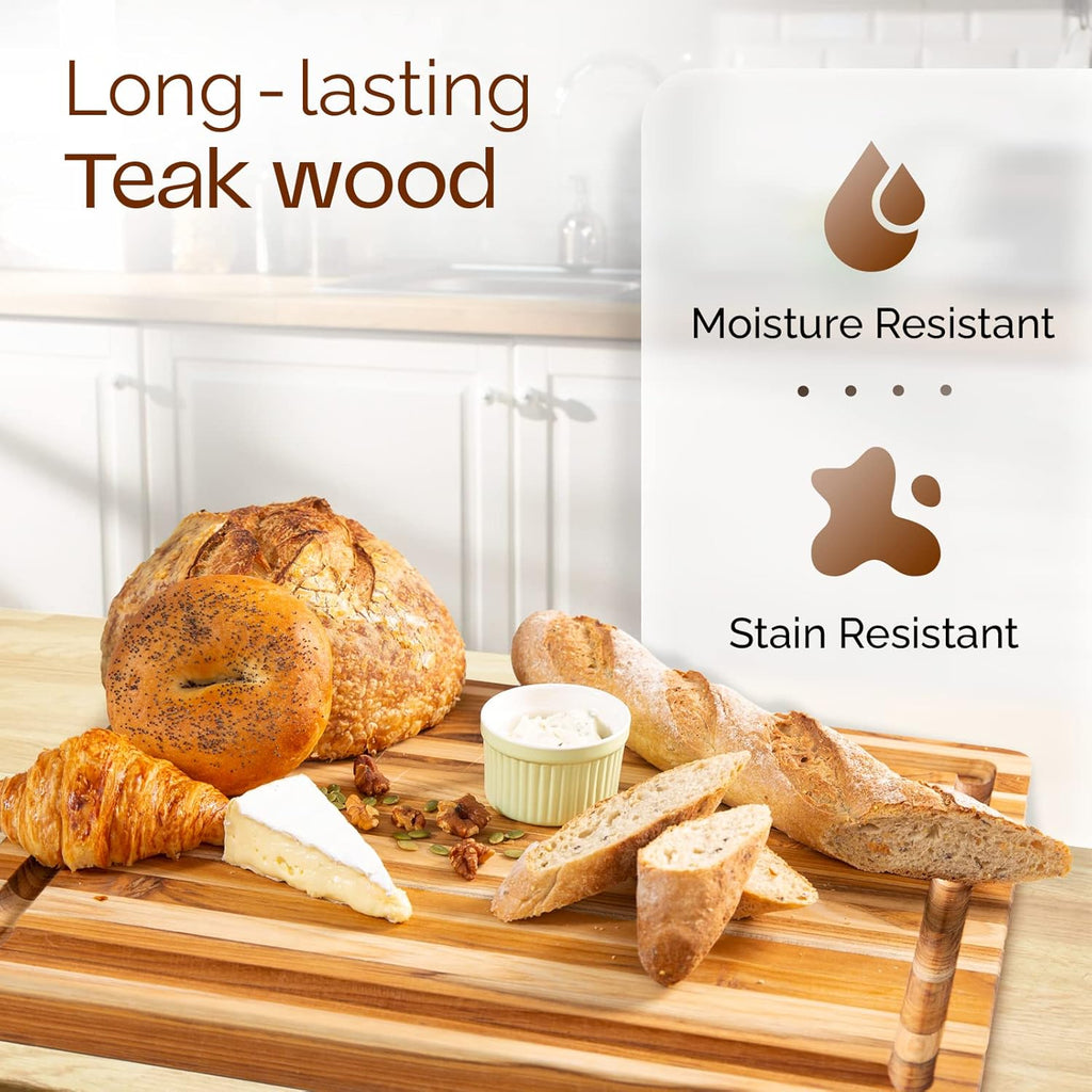 Teak Wood Cutting Board with Deep Juice Groove and Handles, 17 + 20 Inches L96470