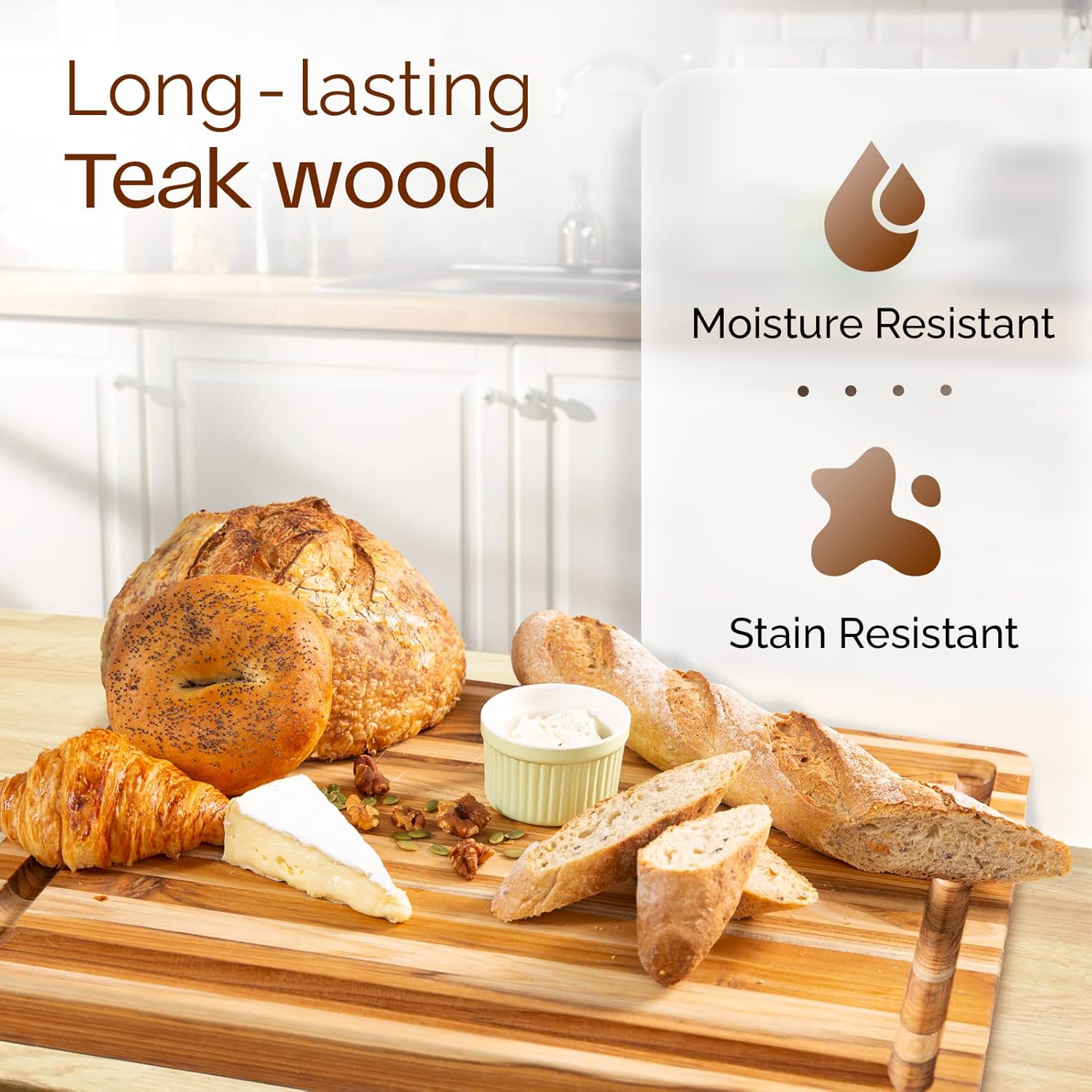 Teak Wood Cutting Board with Deep Juice Groove and Handles, 17 + 20 Inches L96470