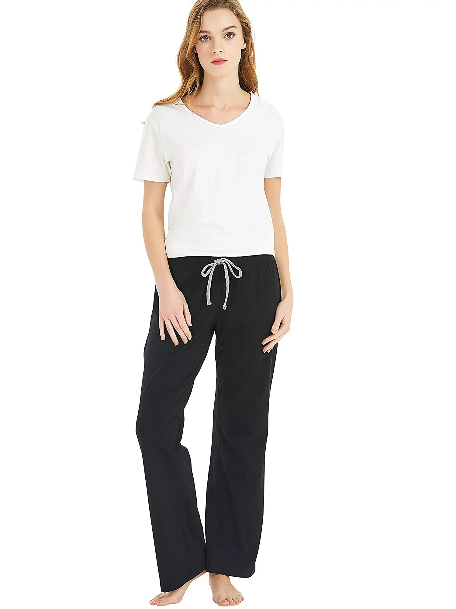 2 Pack Pajama Pants for Women, Soft Lounge Lightweight Sleep Bottoms, Black/Light Grey Mel, L A70779